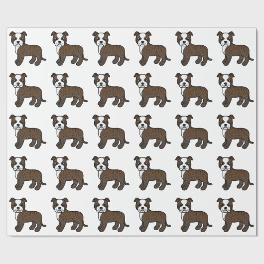 Brindle en White Staffie Cute Cartoon Dog Pattern Cadeaupapier (Vlak)