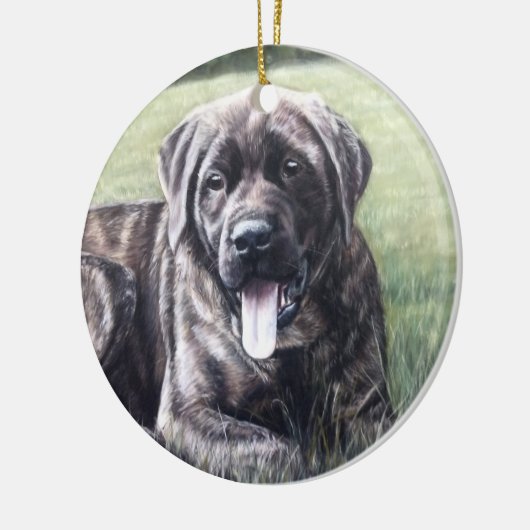 Brindle Engelse mastiff in het gras Keramisch Ornament (Links)