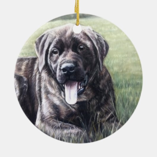 Brindle Engelse mastiff in het gras Keramisch Ornament (Achterkant)