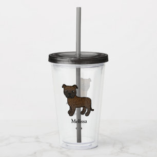 Brindle Engelse Staffie Cute Cartoon Hond & Naam Acryl Drinkbeker