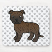 Brindle English Staffie Cute Cartoon Dog & Paws Muismat (Voorkant)