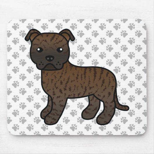 Brindle English Staffie Cute Cartoon Dog & Paws Muismat (Voorkant)