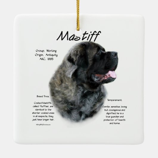 Brindle Fluffy Mastiff Geschiedenis Keramisch Ornament (Achterkant)