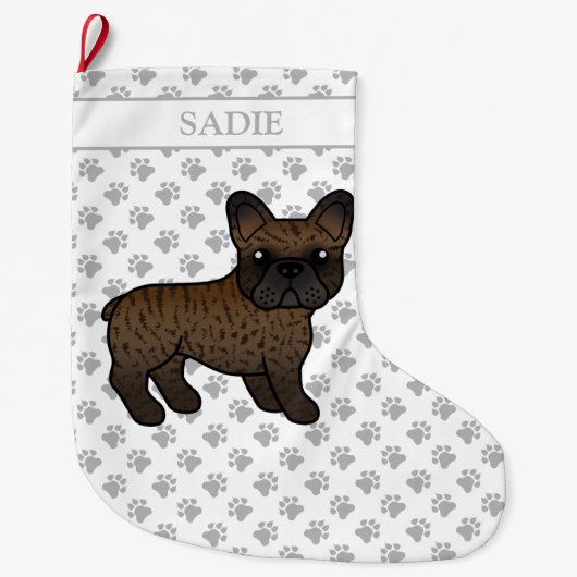 Brindle French Bulldog Cute Cartoon Dog & Name Grote Kerstsok (Voorkant)