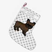 Brindle French Bulldog Cute Cartoon Dog & Name Grote Kerstsok (Voorkant (Hangend))