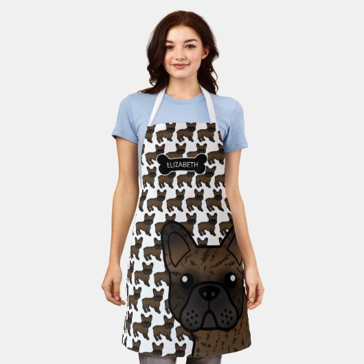 Brindle French Bulldog Cute Cartoon Dog & Name Schort (Gedragen)