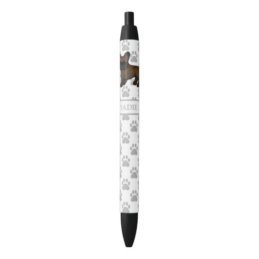 Brindle French Bulldog Cute Cartoon Dog & Name Zwarte Inkt Pen (Voorkant Verticaal)
