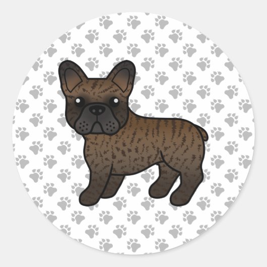 Brindle French Bulldog Cute Cartoon Dog Ronde Sticker (Voorkant)
