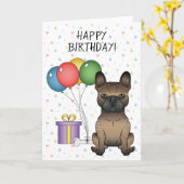 Brindle French Bulldog Cute Dog Happy Birthday Kaart (Gele Bloem)