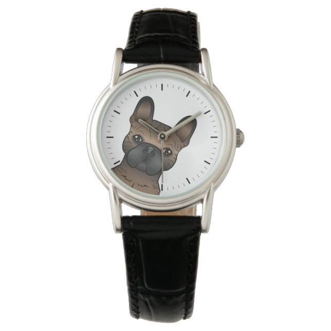 Brindle French Bulldog / Frenchie Cute Cartoon Dog Horloge (Voorkant)