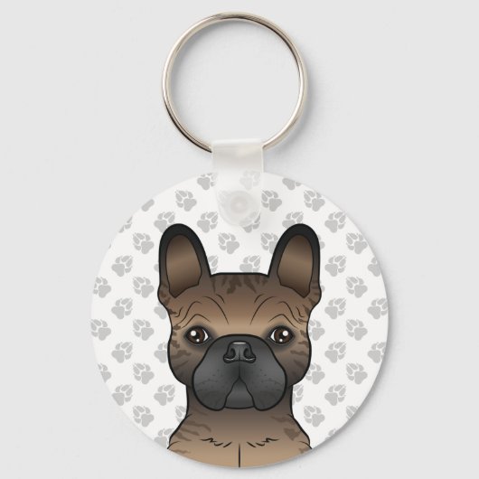 Brindle French Bulldog / Frenchie Cute Dog Head Sleutelhanger (Voorkant)