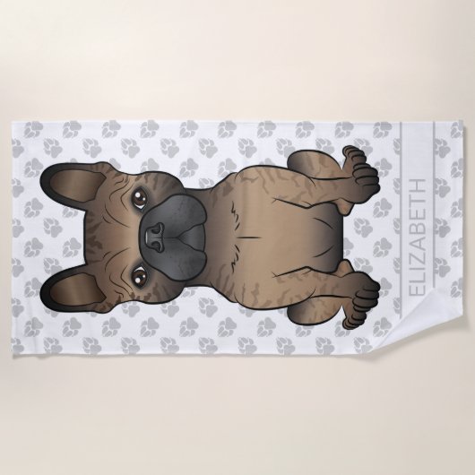 Brindle French Bulldog / Frenchie Cute Dog & Name Strandlaken (Voorkant)