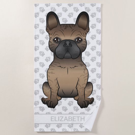 Brindle French Bulldog / Frenchie Cute Dog & Name Strandlaken (Voorkant)
