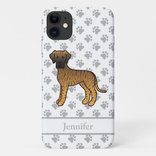 Brindle Great Dane Cute Cartoon Dog & Name Case-Mate iPhone Case (Achterkant)