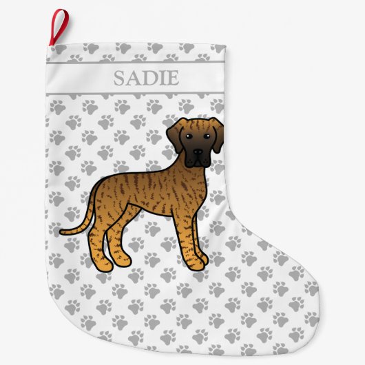 Brindle Great Dane Cute Cartoon Dog & Name Grote Kerstsok (Voorkant)