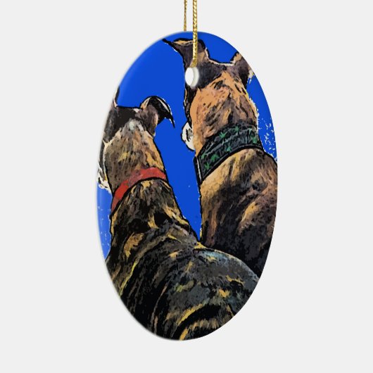 Brindle Greyhound kerstversier Keramisch Ornament (Rechts)