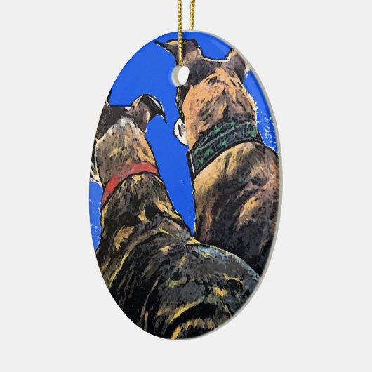 Brindle Greyhound kerstversier Keramisch Ornament (Links)