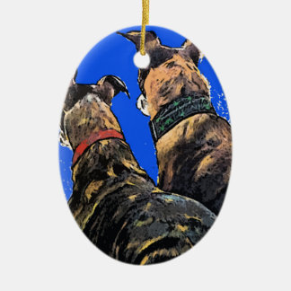 Brindle Greyhound kerstversier Keramisch Ornament