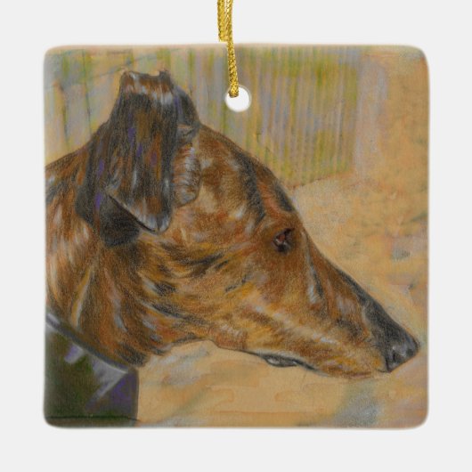 Brindle Greyhound kerstversier Keramisch Ornament (Voorkant)