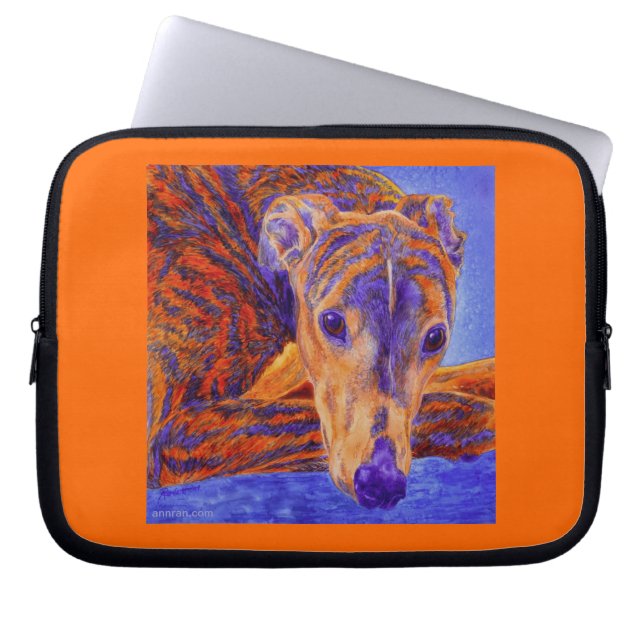 Brindle Greyhound-laptophoes - "Ace" Laptop Sleeve (Voorkant)
