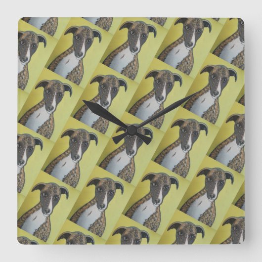 Brindle Greyhound Wall Clock Vierkante Klok (Voorkant)