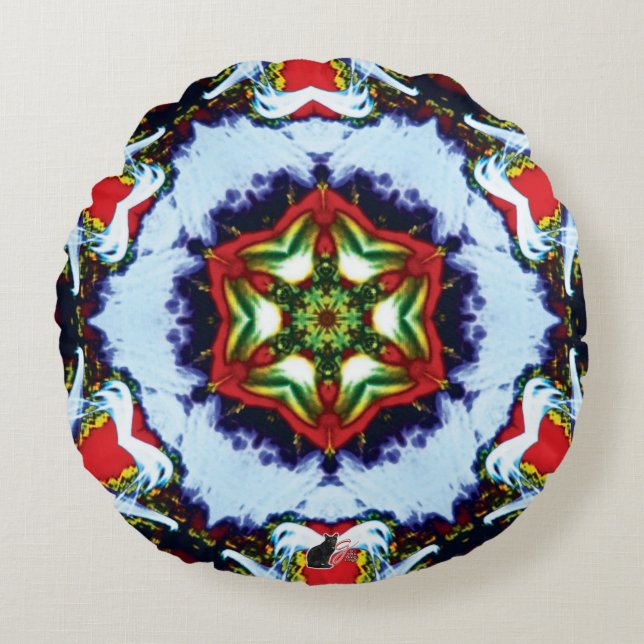 Brindle Kaleidoscope Rond Kussen (Voorkant)
