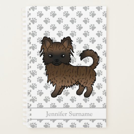 Brindle Langharige Chihuahua Hond & Aangepaste Tek Planner (Voorkant)