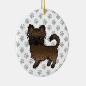 Brindle Long Coat Chihuahua Cartoon Dog & Paws Keramisch Ornament (Rechts)