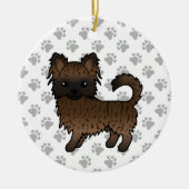 Brindle Long Coat Chihuahua Cartoon Dog & Paws Keramisch Ornament (Voorkant)