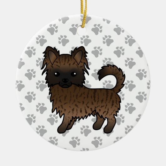 Brindle Long Coat Chihuahua Cartoon Dog & Paws Keramisch Ornament (Voorkant)