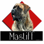 Brindle Mastiff Diamond sculptuur Staand Fotobeeldje<br><div class="desc">Een prachtige brindle Mastiff met een geometrische achtergrond van een rode diamant en een zwarte rechthoek. Daarbinnen staat de rasnaam.</div>