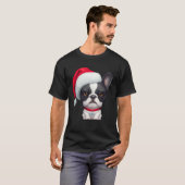 Brindle Pied French Bulldog in Santa Hat Christmas T-shirt (Voorkant volledig)