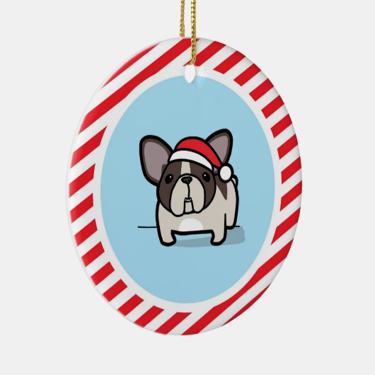 Brindle Pied Frenchie op Candy Cane Stripes Keramisch Ornament (Rechts)