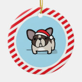 Brindle Pied Frenchie op Candy Cane Stripes Keramisch Ornament (Voorkant)