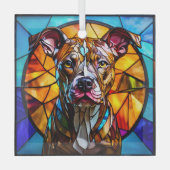 Brindle Pit Bull Dog "Glas in lood" Glas Ornament (Voorkant)