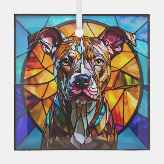 Brindle Pit Bull Dog "Glas in lood" Glas Ornament (Voorkant)