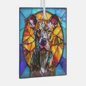 Brindle Pit Bull Dog "Glas in lood" Glas Ornament (Voorkant Rechts)