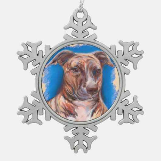 Brindle Pit Bull Dog Tin Sneeuwvlok Ornament (Voorkant)