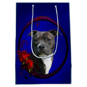 Brindle pitbull met rozen medium cadeauzakje (Achterkant)