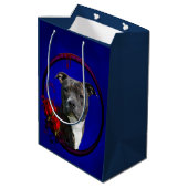 Brindle pitbull met rozen medium cadeauzakje (Achterkant Gekanteld)