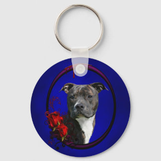 Brindle pitbull met rozen sleutelhanger