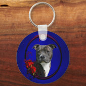 Brindle pitbull met rozen sleutelhanger (Voorkant)