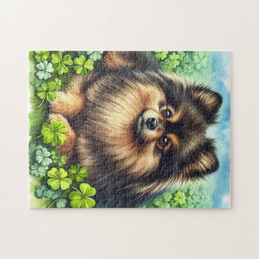 Brindle Pommerse Waterverf Klaver Shamrock Legpuzzel (Horizontaal)