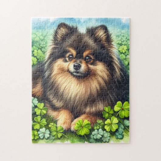Brindle Pommerse Waterverf Klaver Shamrock Legpuzzel (Verticaal)