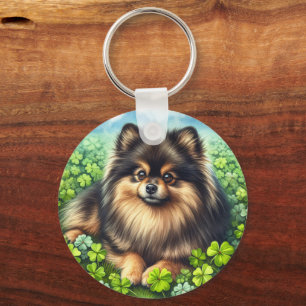Brindle Pommerse Waterverf Klaver Shamrock Sleutelhanger