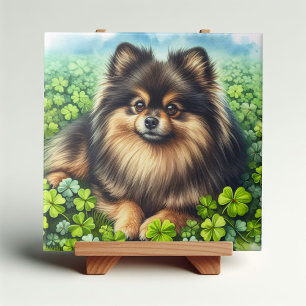 Brindle Pommerse Waterverf Klaver Shamrock Tegeltje