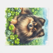 Brindle Sable Pommerse groene Shamrock veld Fleece Deken (Voorkant (Horizontaal))