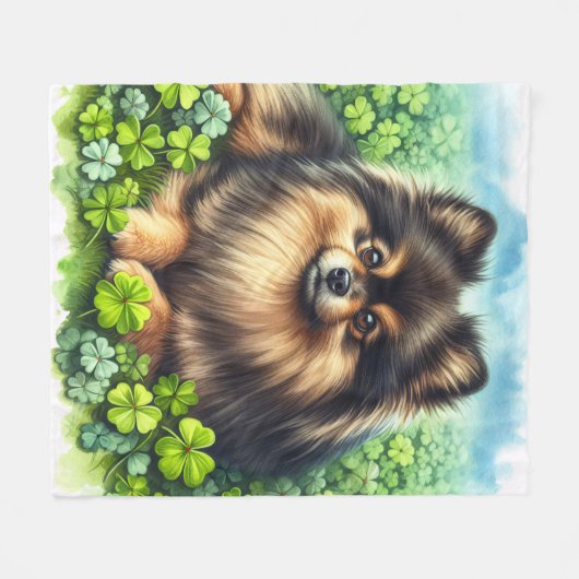 Brindle Sable Pommerse groene Shamrock veld Fleece Deken (Voorkant (Horizontaal))