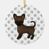 Brindle Smooth Coat Chihuahua Cartoon Dog & Paws Keramisch Ornament (Voorkant)