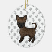 Brindle Smooth Coat Chihuahua Cartoon Dog & Paws Keramisch Ornament (Links)